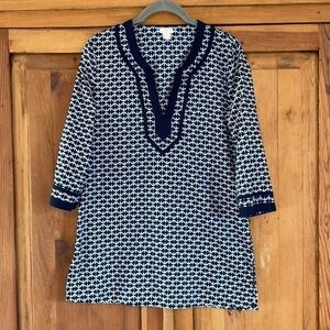 J. Crew Blue & White Cotton V Neck Tunic Sz. Small